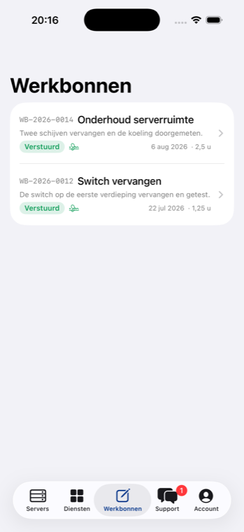 Werkbonnen in de Cloudsys-app