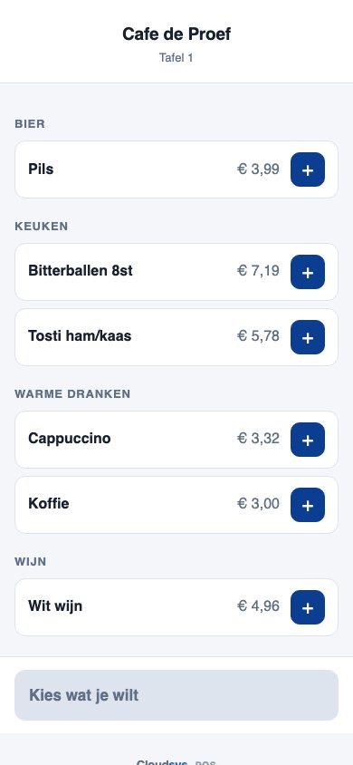 De bestelpagina zoals een gast hem op zijn telefoon ziet