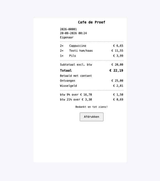 Een kassabon uit Cloudsys POS
