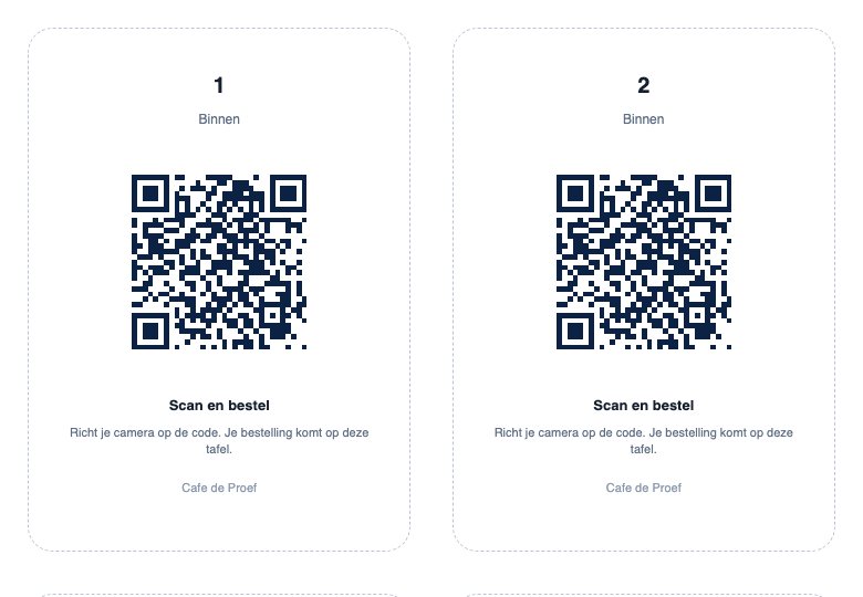 Afgedrukte QR-kaartjes voor op tafel